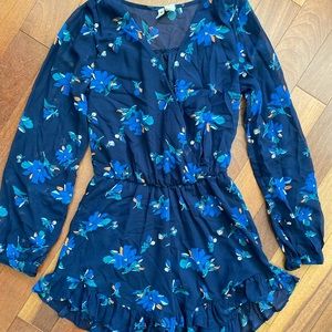 Navy Blue Floral Romper - S
